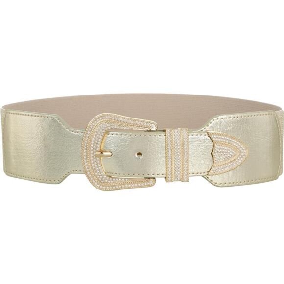 Sparkly Wide Stretchy Rhinestone Waist Belt Gold